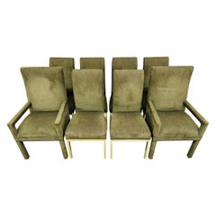 Post Modern Green Upholstered Brass Dining Chairs - Set of 8