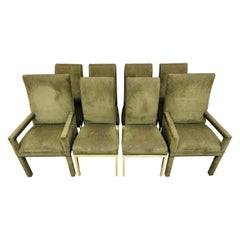 Vintage Post Modern Green Upholstered Brass Dining Chairs - Set of 8