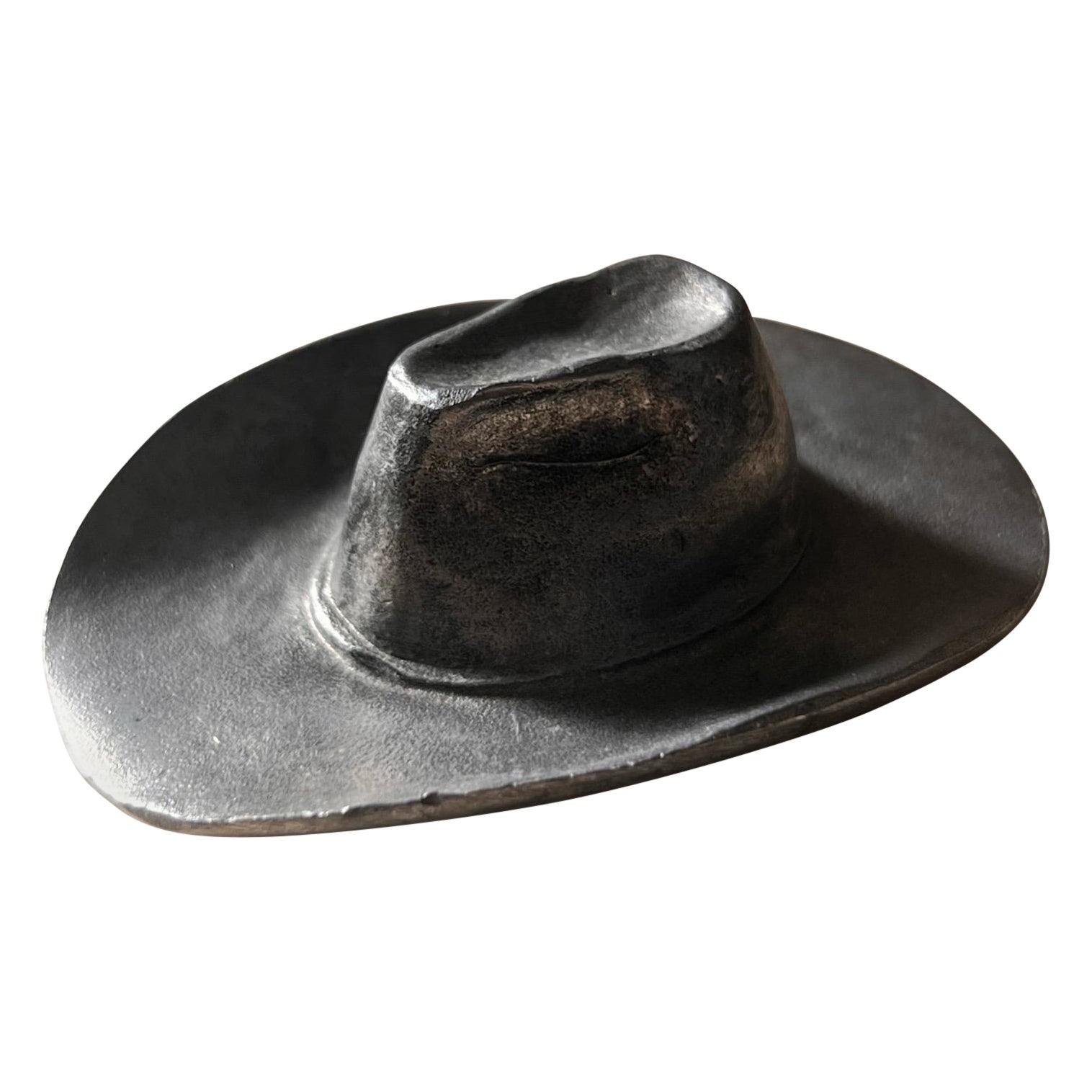 Brutalist hand-carved metal cowboy hat objet d’art, 1970