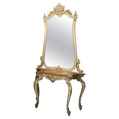 Console et miroir sicilien de style baroque 1900 laqué ivoire et bois doré