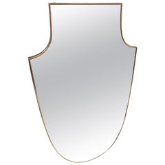 Vintage 1950s Gio Ponti Style Mid-century Modern Brass Shield Shaped Wall Mirror