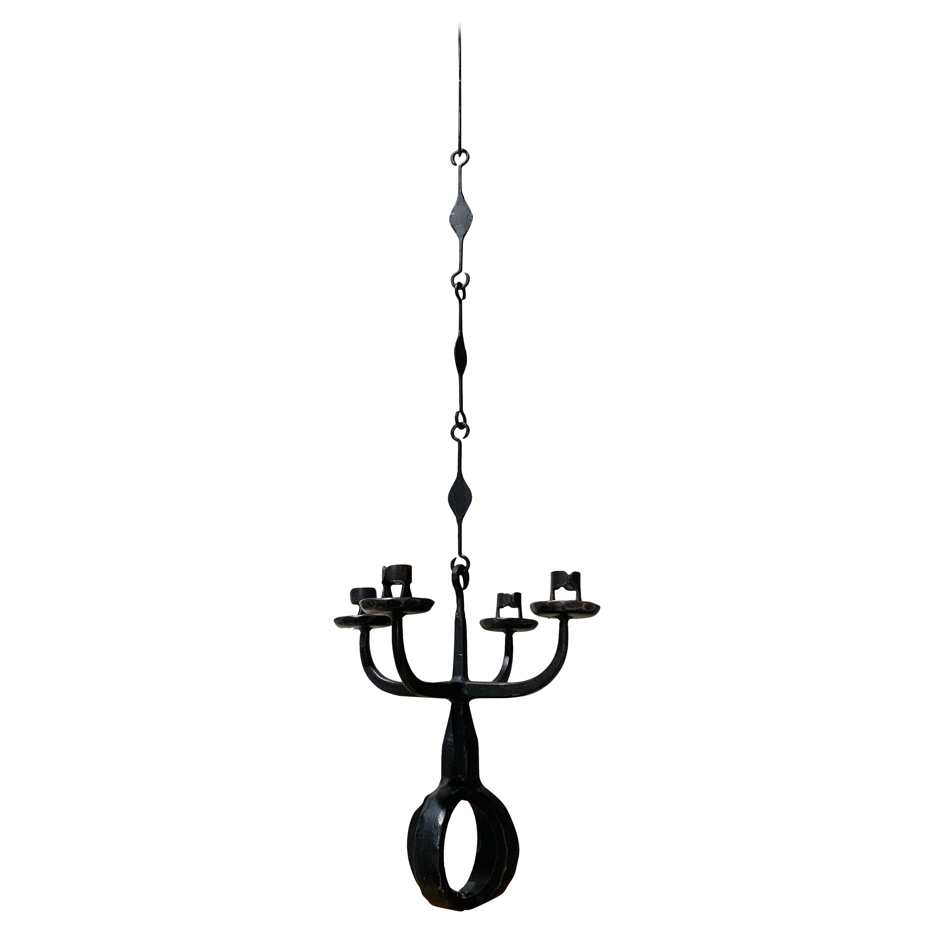 Hand wrought iron chandelier bertil Vallien Sweden circa 1970