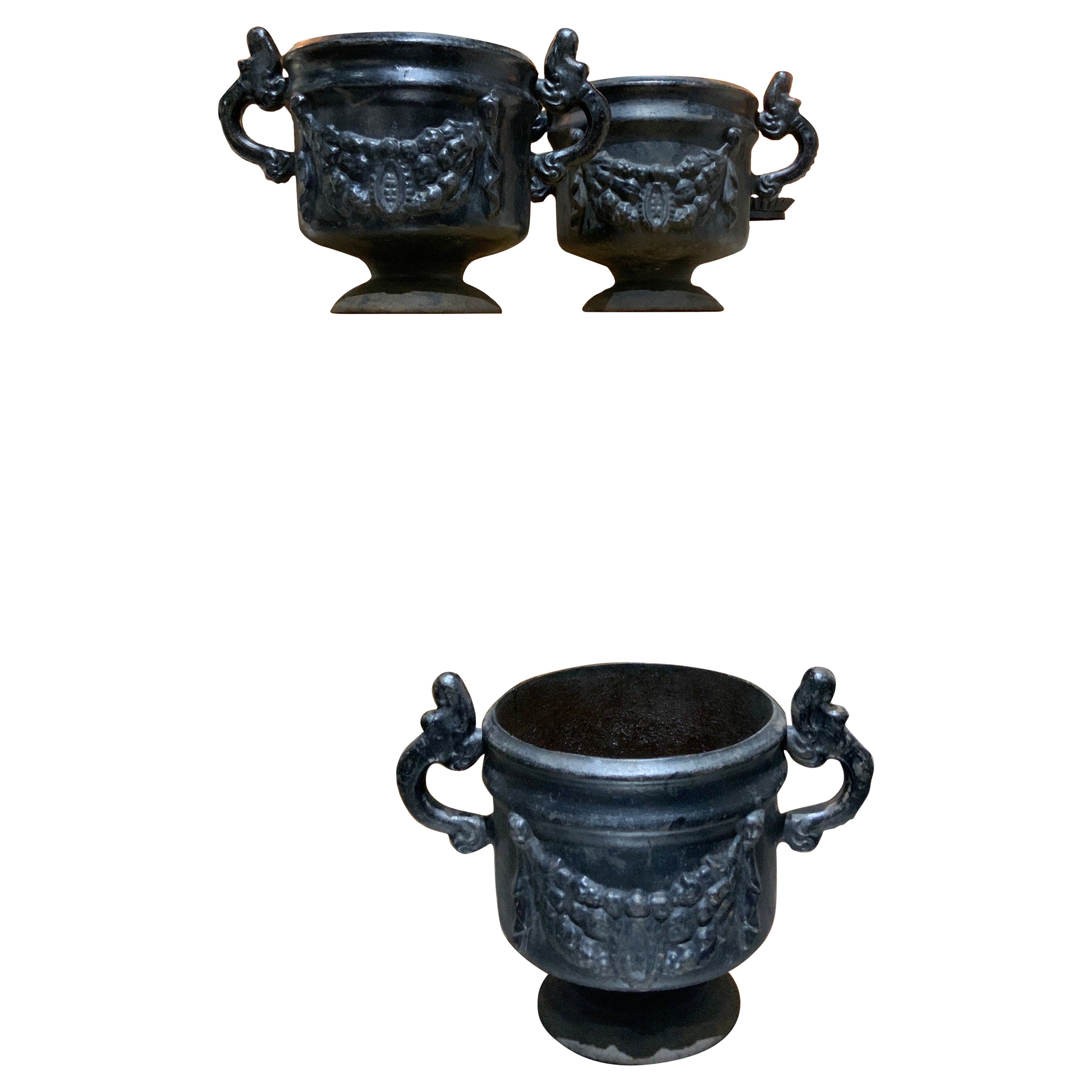 3 cast iron urns Sweden circa 1900 For Sale