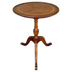 Vintage Georgian Embossed Leather Top Mahogany Round Side Table
