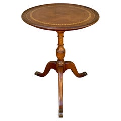 Used Georgian Embossed Leather Top Mahogany Round Side Table