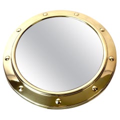 Retro Mid-20th Century Porthole Convex Wall Mirror in Brass