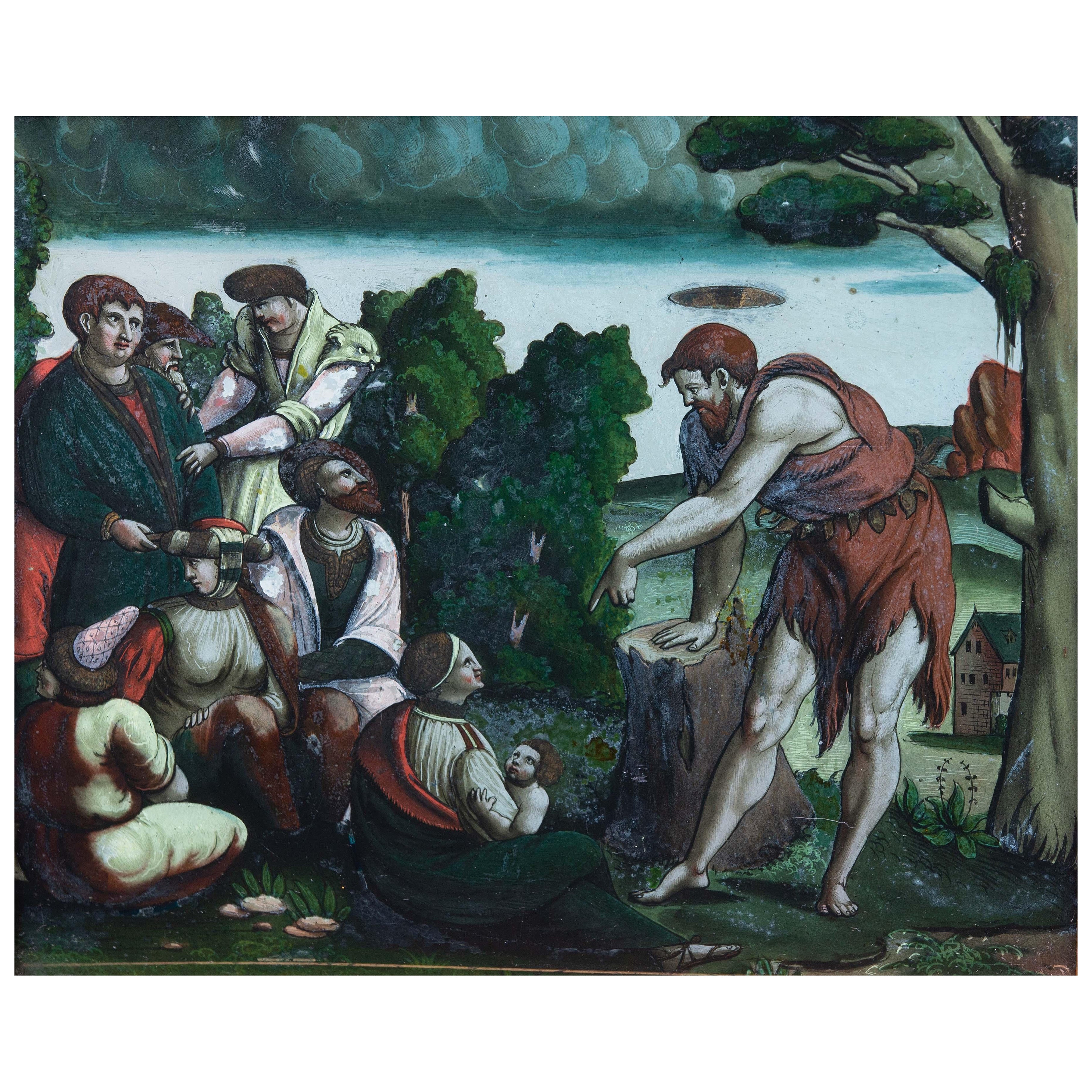 Old Master Eglomise Painting of Saint John the Baptist 18th Century For Sale
