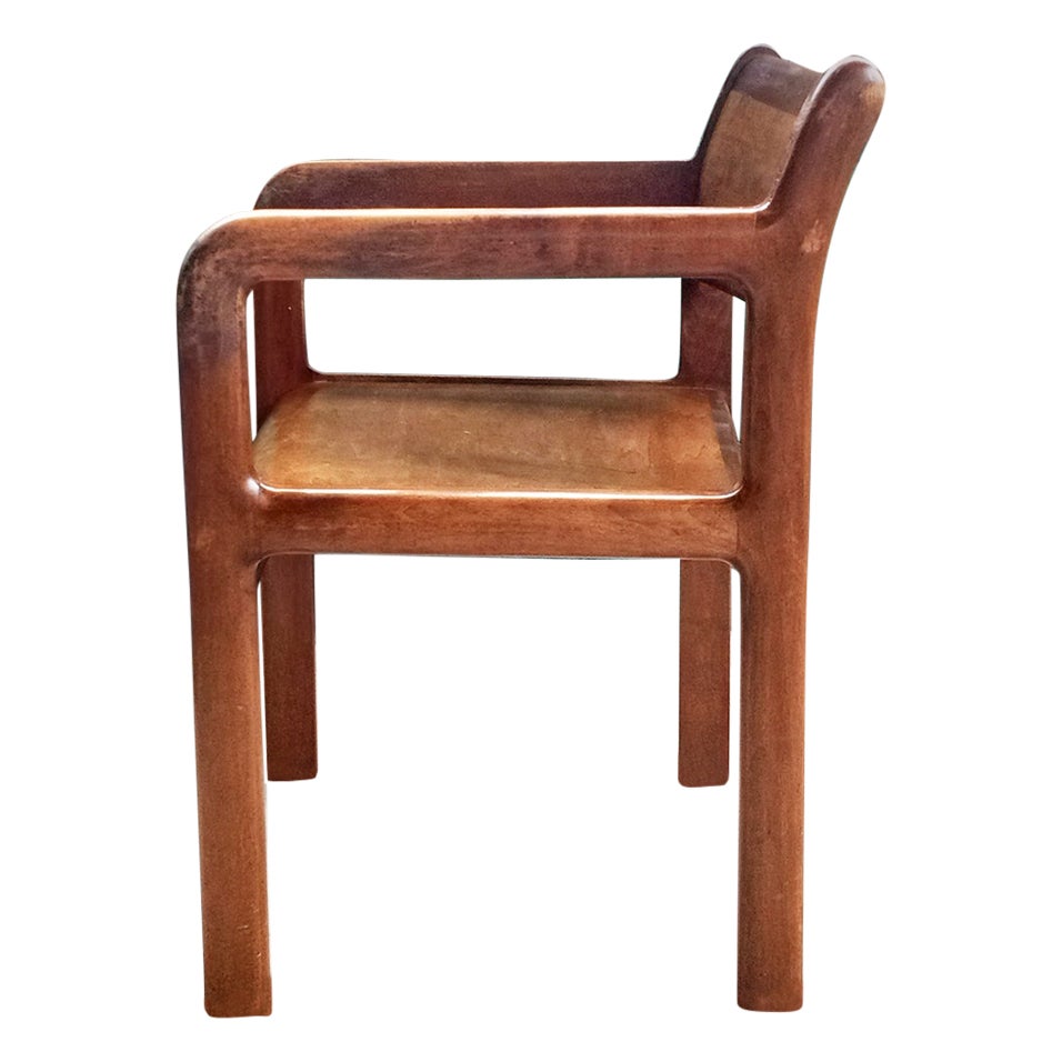 1970s Brutalist Daumiller Style Postmodern Solid Wood Lounge Accent Armchair For Sale