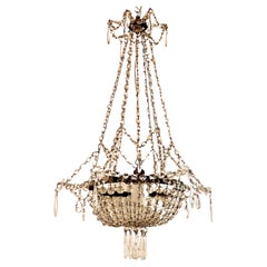 Antique Early 20th Century French Iron and Crystal Chandelier.
