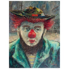 Impressionist Portrait Painting of Circus Clown, 1950