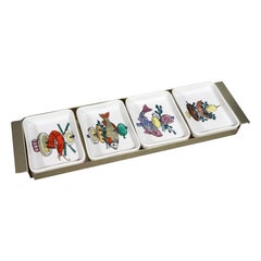 Mid-century Modern Piero Fornasetti Ceramic Appetizer Fish Kebab Dishes and Tray