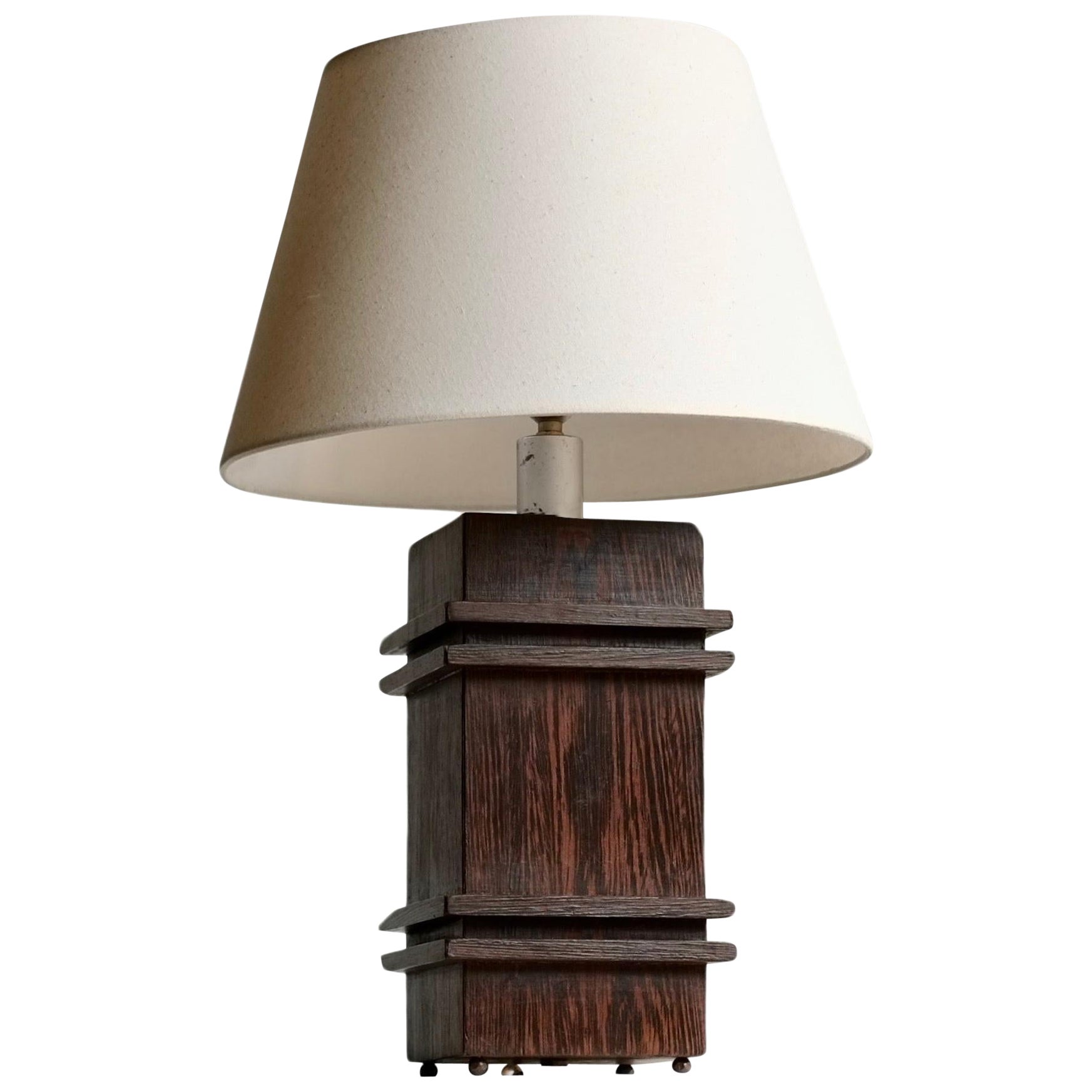 Jacques Adnet Wooden Table Lamp For Sale