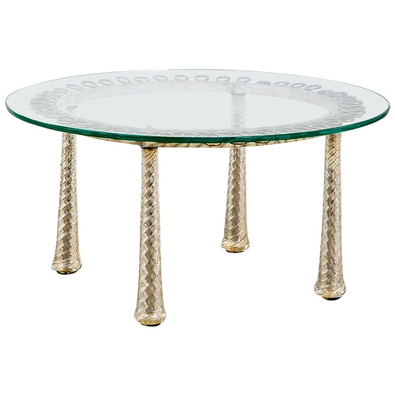 20th Century Eugenio Quarti Coffee Table in Brass and Murano Spiral Glass '30s For Sale