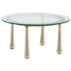 Vintage 20th Century Eugenio Quarti Coffee Table in Brass and Murano Spiral Glass '30s