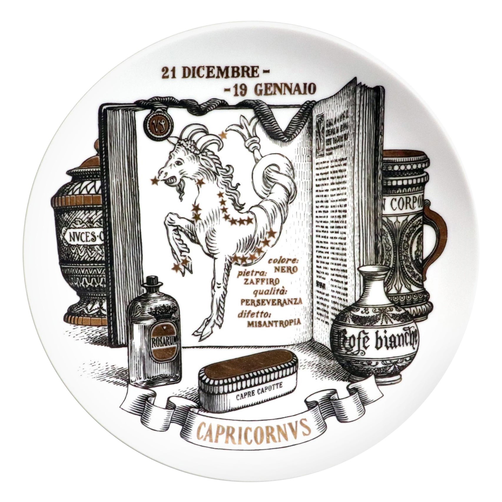 Piero Fornasetti Plato de porcelana del zodíaco Capricornio, La farmacopea del zodíaco