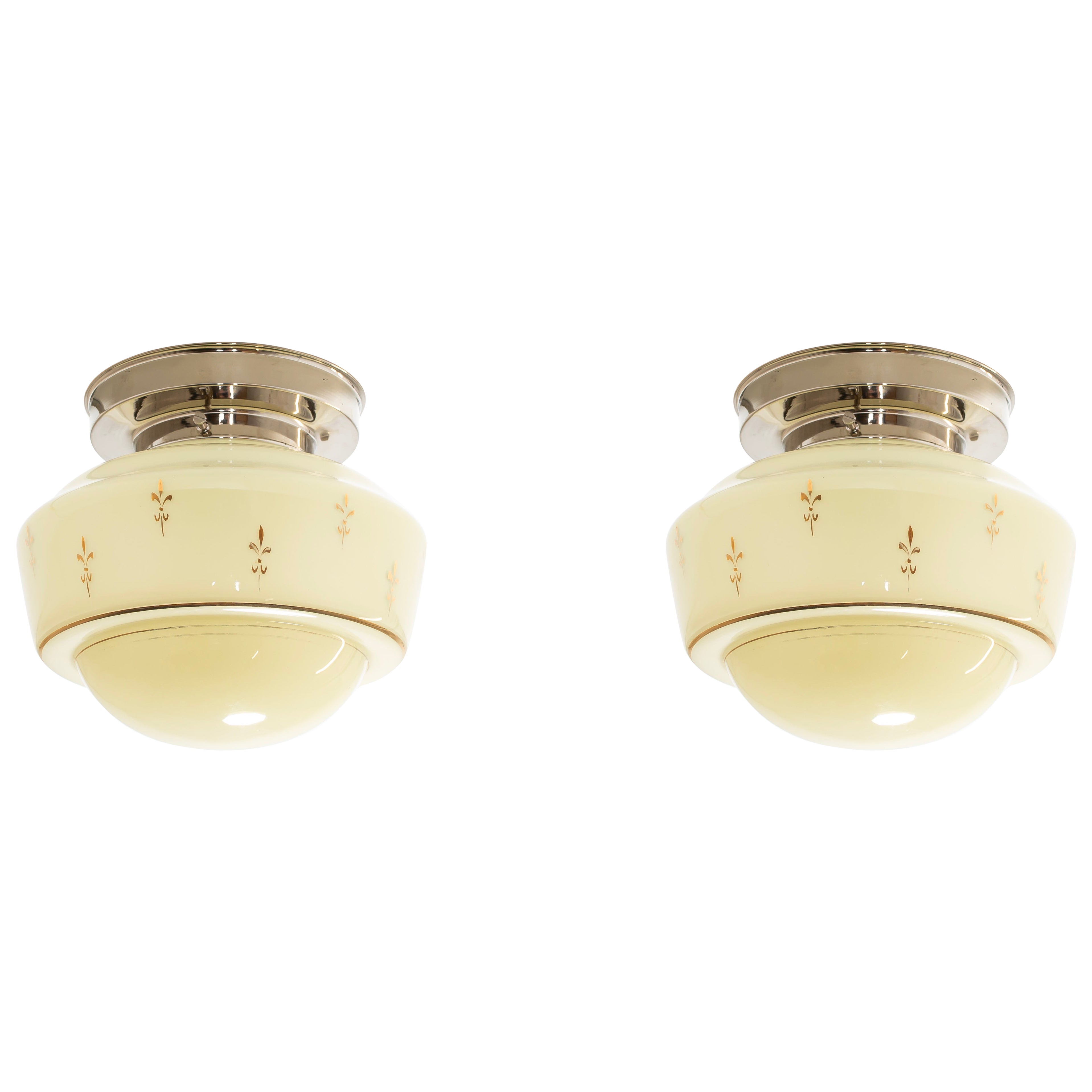 Functionalist Pair of Flush Mount Ceiling Lights, 1950s For Sale
