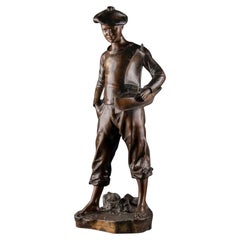 Edouard Lormier (1847-1919): "Young Sailor", Patinated Bronze sculpture