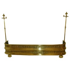 English William IV Brass Pierced  Fender with Removable Fire Tool Stanchions