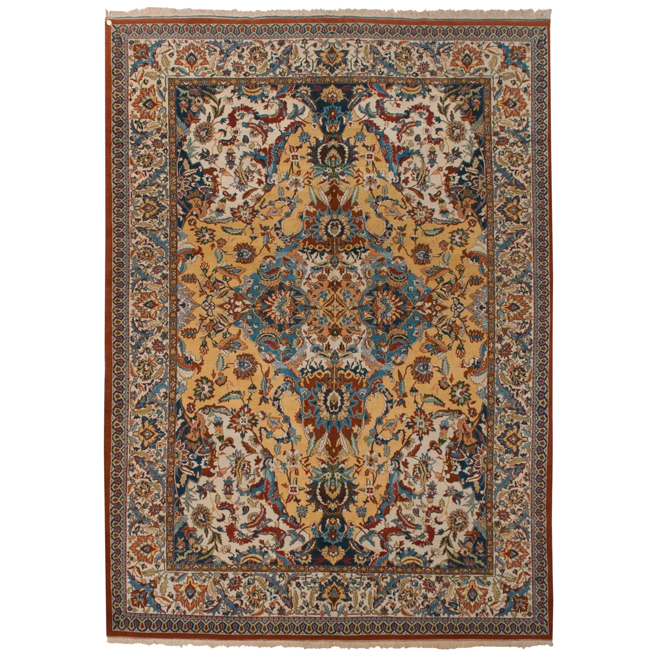 Indischer Vintage-Teppich im Polonaise-Design im Angebot