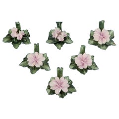 Vintage Capodimonte, Italy.  Six porcelain table card holders shaped like water lilies