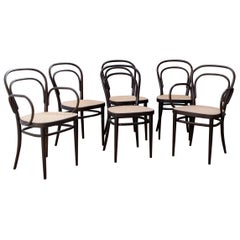Set of 6 vintage Thonet 214 & 214F dining chairs with cane seats