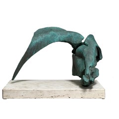 Used Scull and Horn, bronze sculpture by Jack Zajac