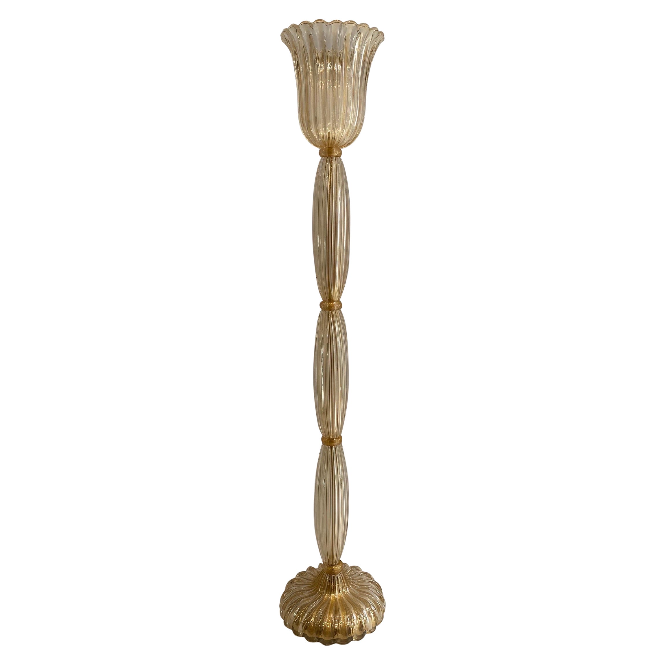 Signiert Archimede Seguso Murano Glas Stehlampe Gold Italienisch Art Deco 1980s