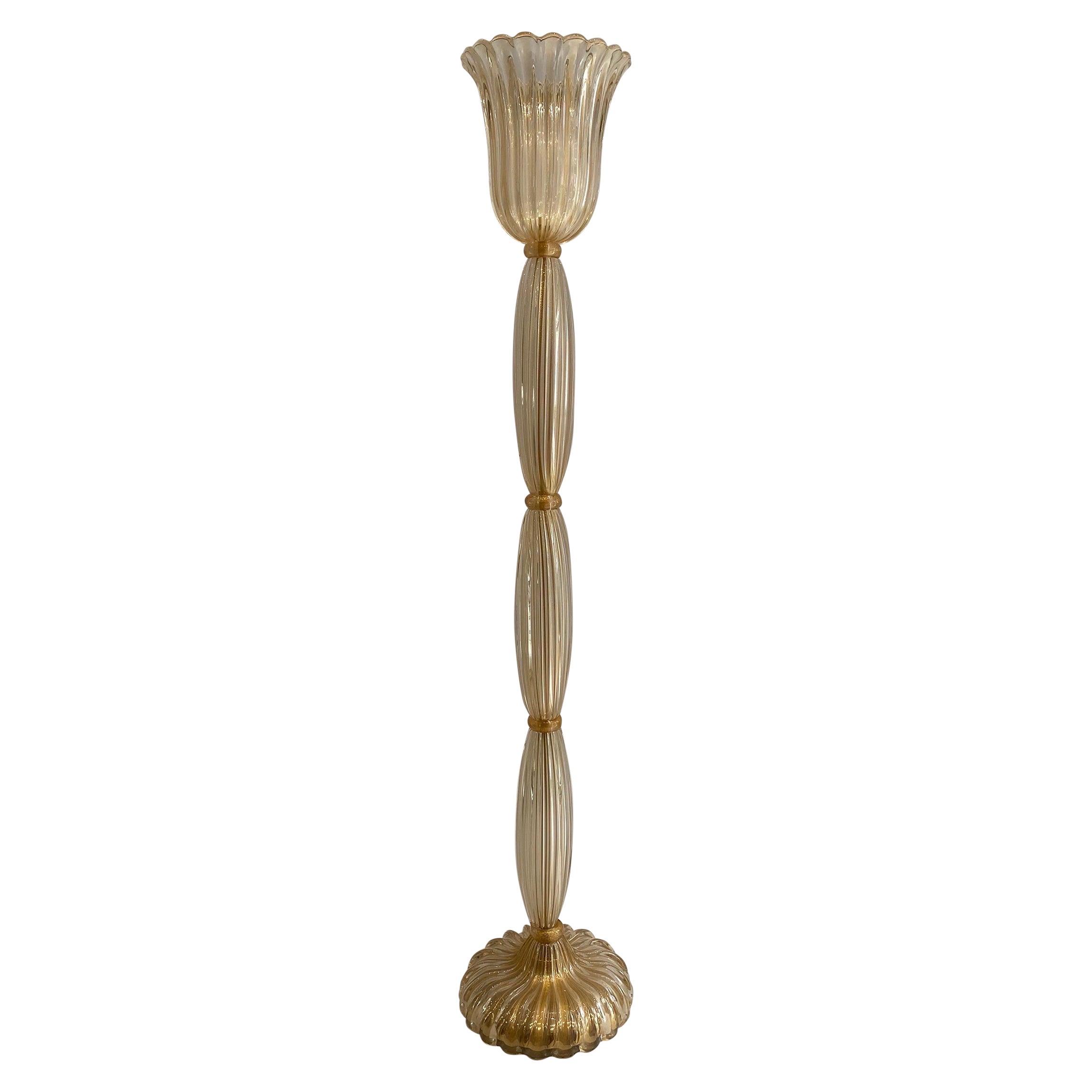 Lampadaire en verre de Murano signé Archimede Seguso Gold Italian Art Deco 1980s