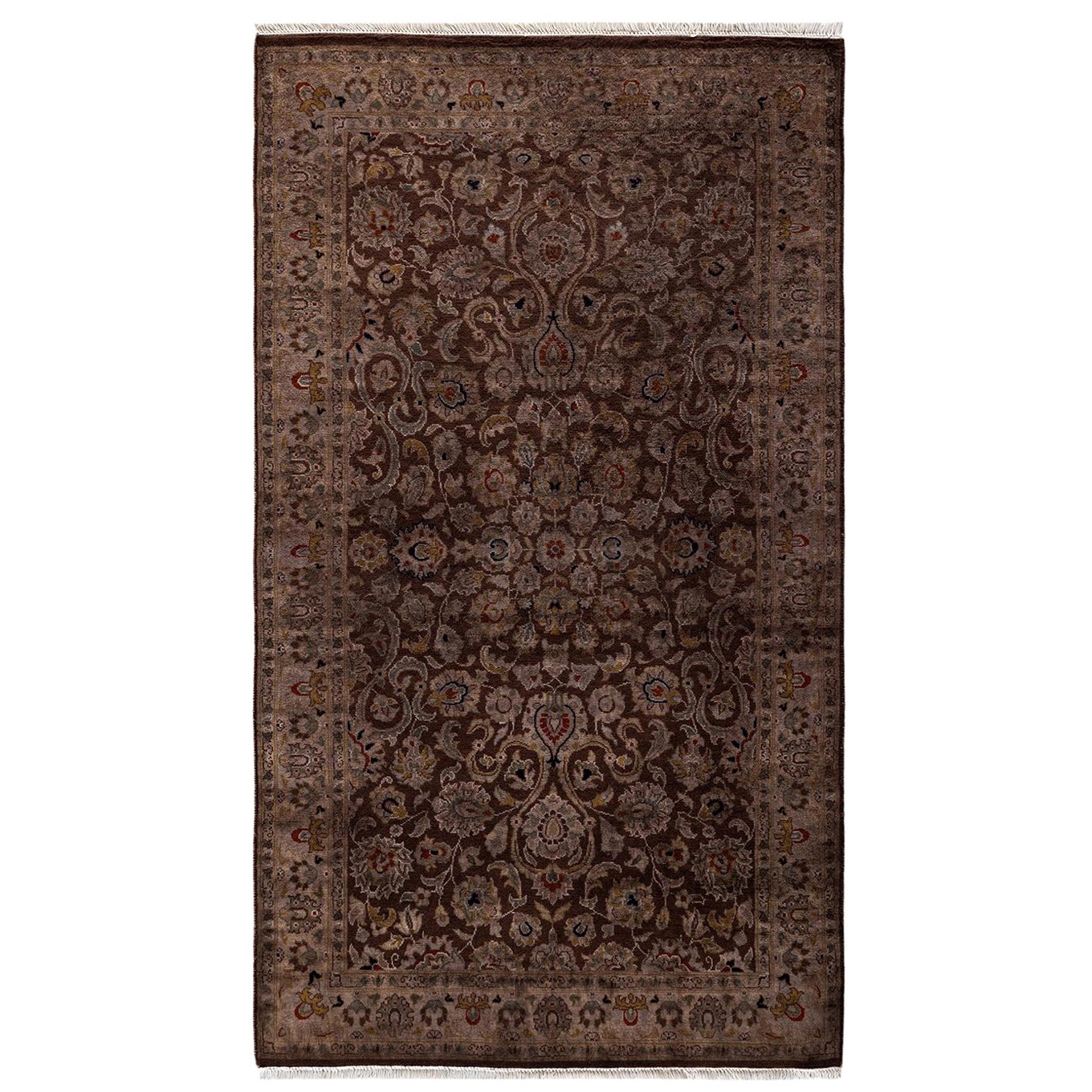 Overdyed Hand Knotted Wool Brown Area Rug For Sale