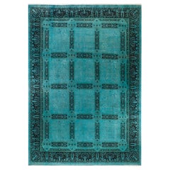 One of a Kind Overdyed Hand Knotted Wool Light Blue Area Rug