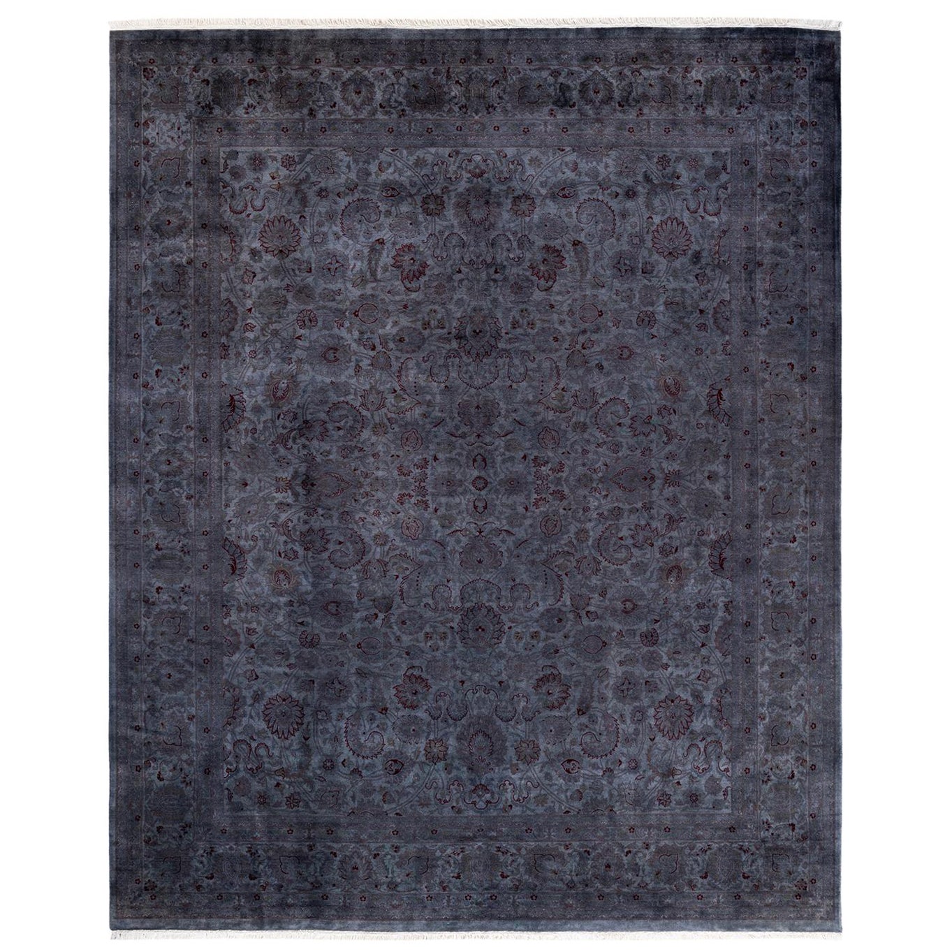 Overdyed Hand Knotted Wool Light Gray Area Rug For Sale
