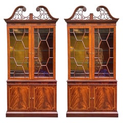 Councill Craftsmen Chinese Chippendale Style Mahogany China Cabinets - Pair