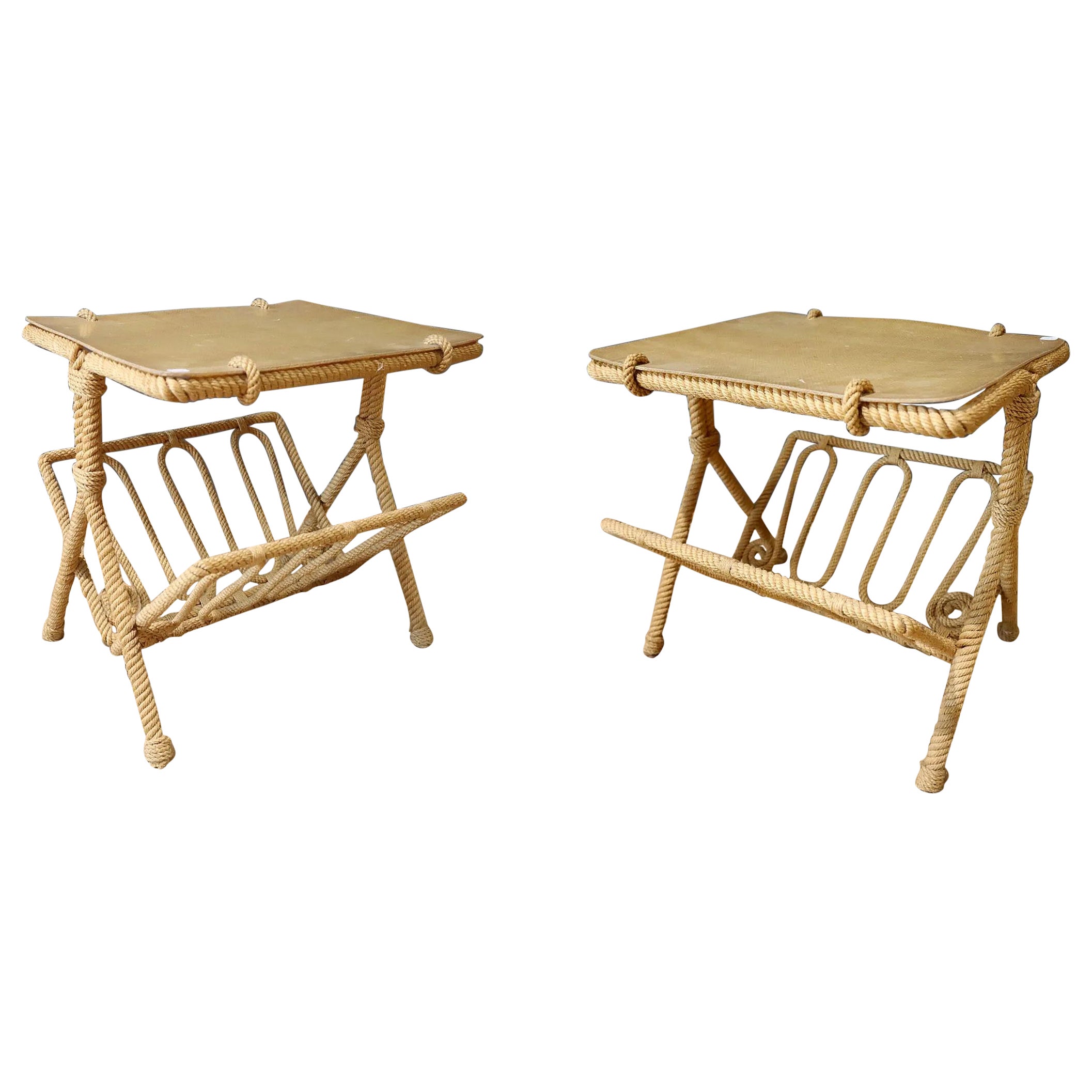 Audoux-Minet rare pair of side tables circa 1950 For Sale
