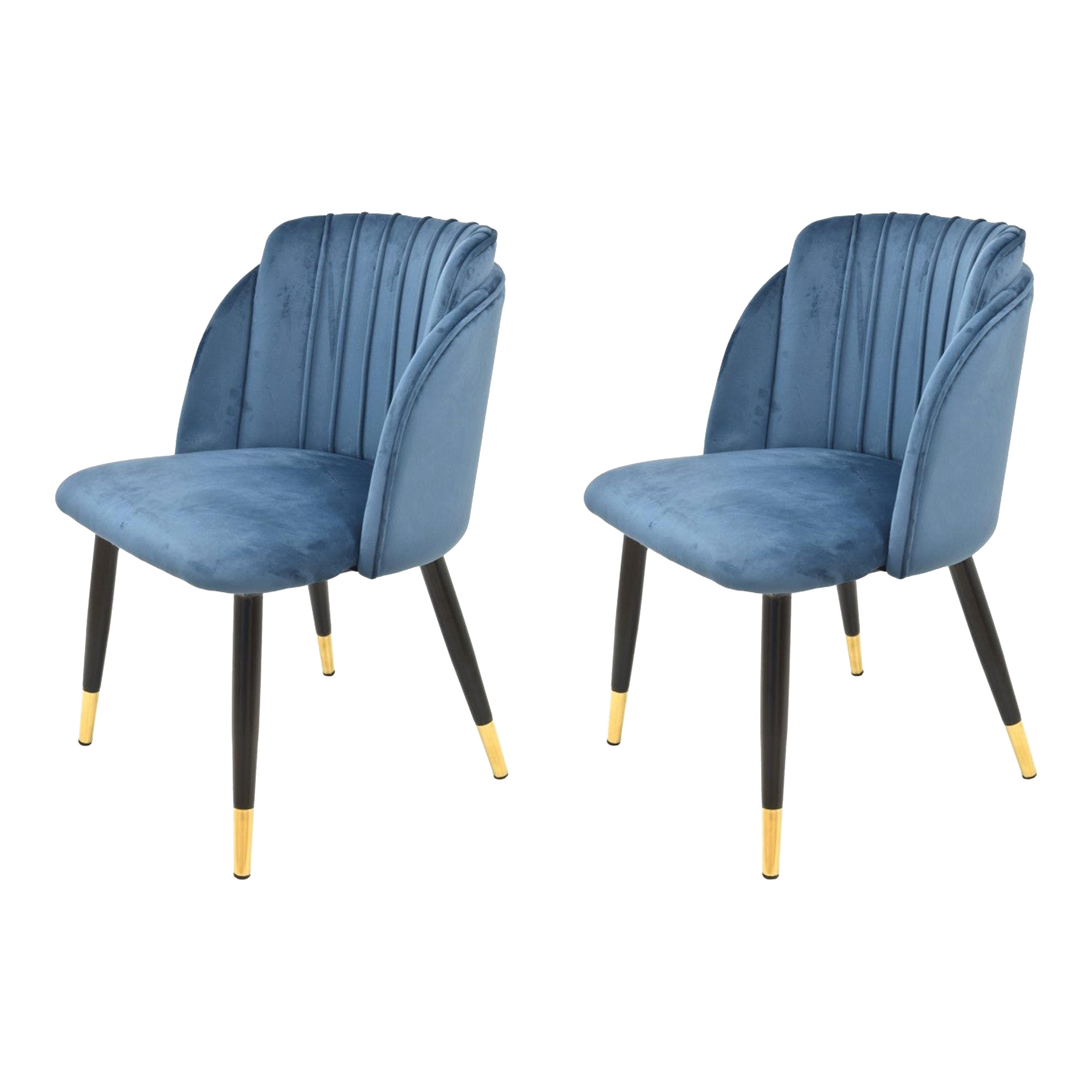 Ein Paar neue spanische Stühle, Metall, blaue Samtpolsterung