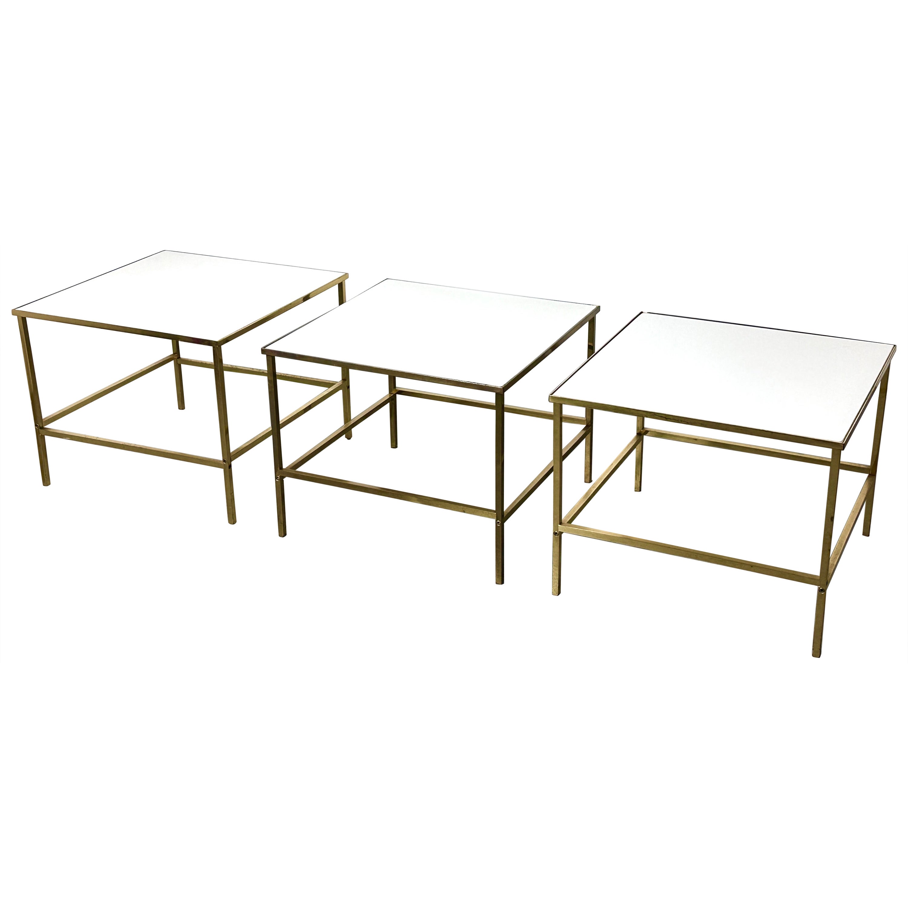 Three Brass & Vitrolite Square Side Tables by Harvey Probber 1950s Mid Century For Sale