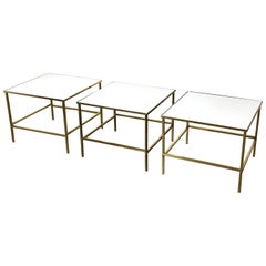 Three Brass & Vitrolite Square Side Tables by Harvey Probber 1950s Mid Century