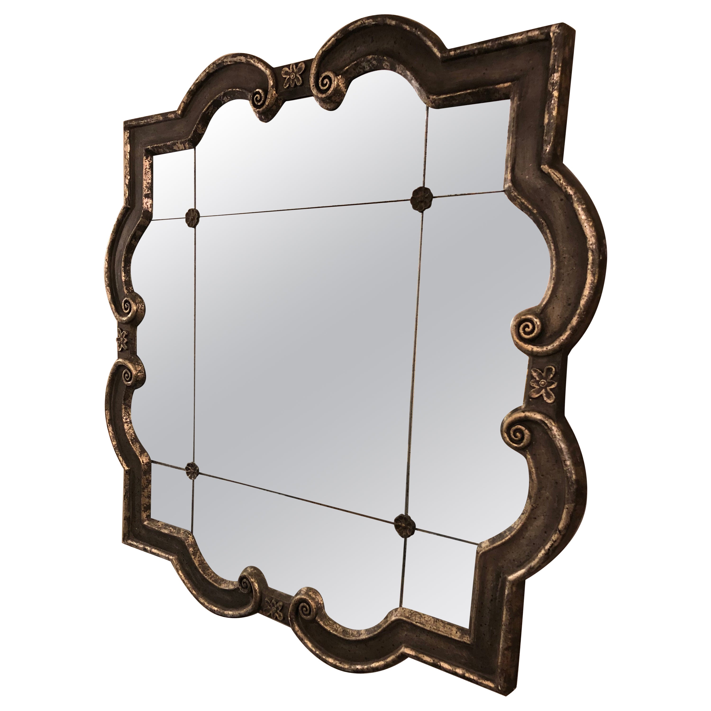 Elegant Black and Silvered Ghosted Aged Mirror For Sale