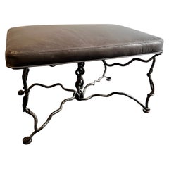 Giacometti Style Brutalist Iron Bench In Leather 