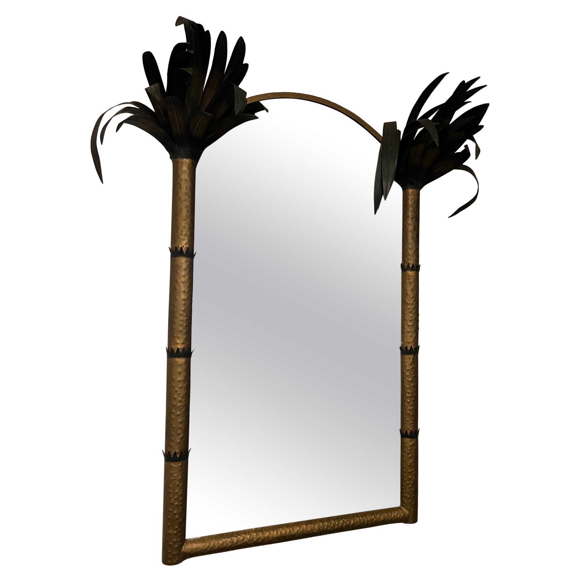 Metal Tole Style Palm Tree Wall Mirror For Sale