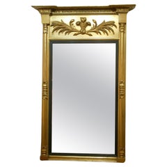 English Regency Gold Split Pillar Mirror with Prince of Wales Feathers 