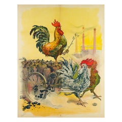 Tamagno, Original Art Nouveau Poster, Rooster, Gaz, Charcoal, Coke, Chimney 1910