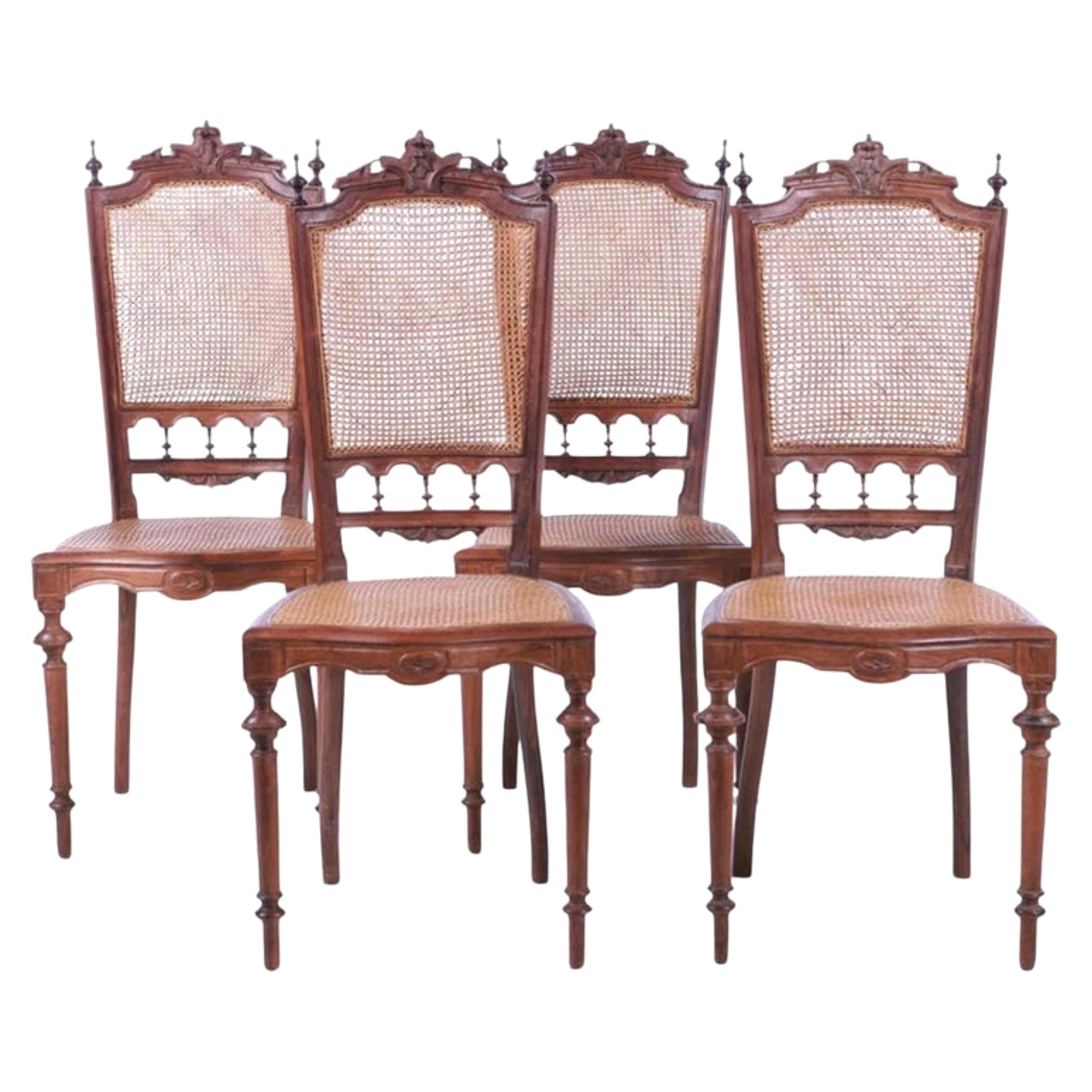4 Portuguese Chairs 19th Century in Brazilian Rosewood For Sale