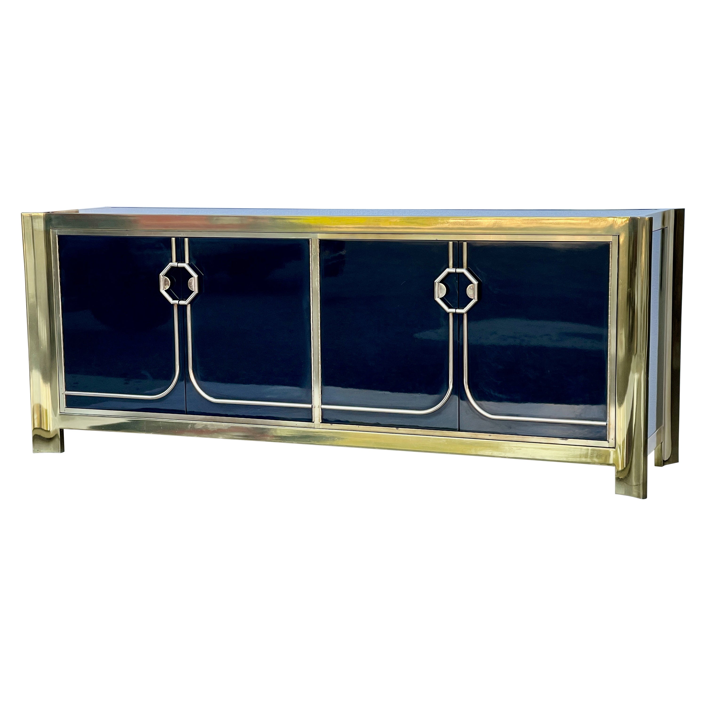 Mastercraft Brass and Black Lacquer Sideboard For Sale