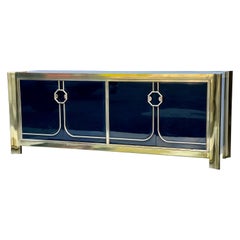 Retro Mastercraft Brass and Black Lacquer Sideboard