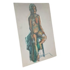 Dessin sur panneau vintage d'une figure de femme nue abstraite