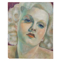 Vintage Portrait Painting of Jean Harlow Dated 1938 Hollywood Regency 