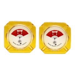 Retro Castaways Hotel Miami Beach Glass Ashtrays - a Pair