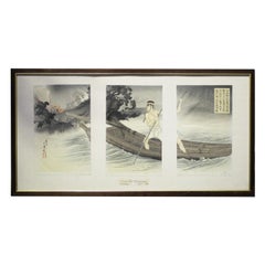 Japanese polychrome oban triptych woodblock print by Muzuno Toshikata