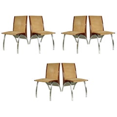 Italian Pietro Costantini Upholstered Dining Room Chairs Set in Wood and Chrome