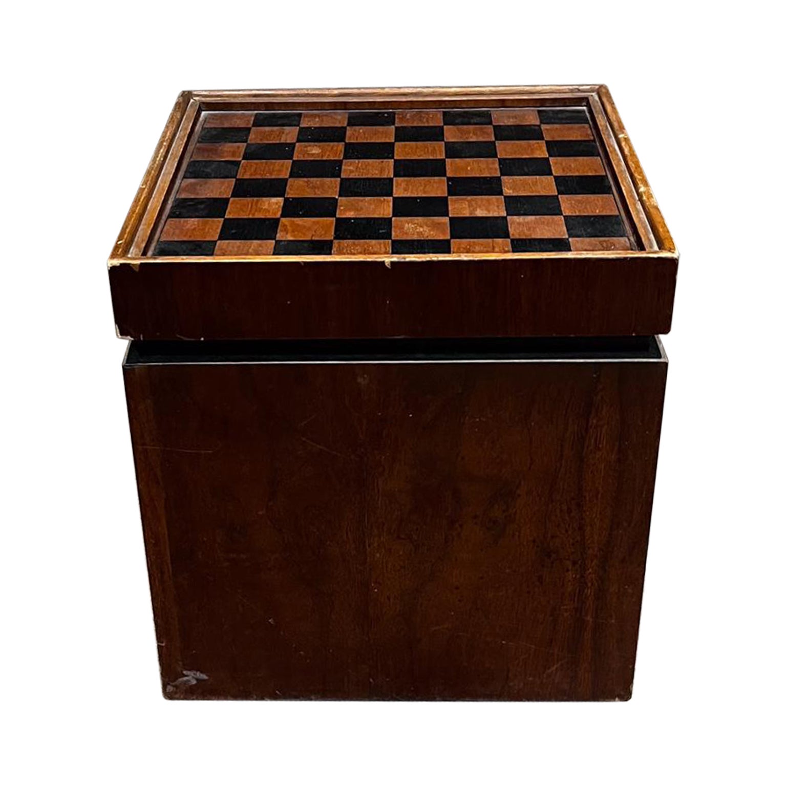 1960s by Lane Walnut and Vinyl Chess Table with Storage For Sale